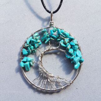 Pendentif Arbre de vie argenté en Turquoise