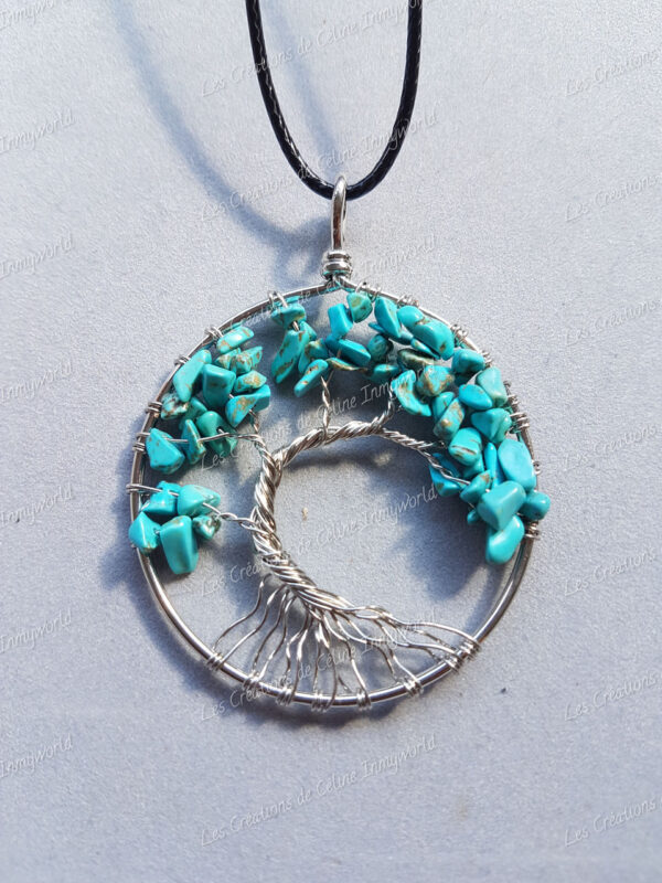 Pendentif Arbre de vie argenté en Turquoise