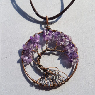 Pendentif Arbre de vie bronze en Améthyste claire