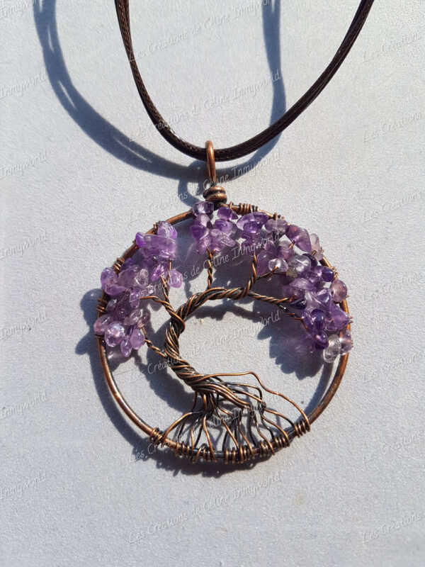 Pendentif Arbre de vie bronze en Améthyste claire