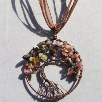 Pendentif Arbre de vie bronze en Tourmaline polychrome