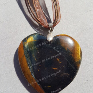 Pendentif Cœur en Œil de tigre avec Œil de faucon (1)