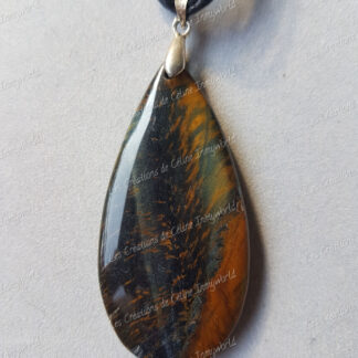 Pendentif goutte en Œil de tigre et Œil de faucon (1)