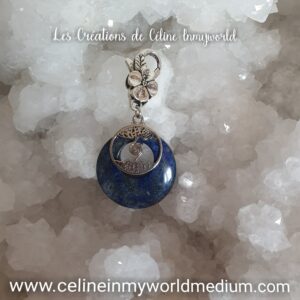 Pendentif pour le chakra de la gorge, en Lapis-lazuli sur mousqueton