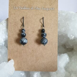 Boucles d'oreilles en Obsidienne Flocons de neige