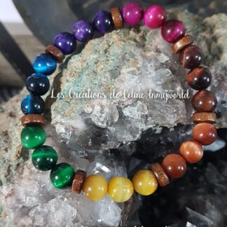 Bracelet de protection, 7 chakras en Oeil-de-tigre et Oeil-de-taureau (2)