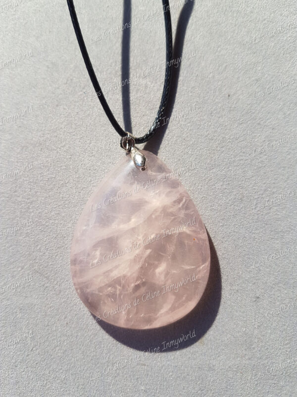 Pendentif ovale en Quartz rose (3)