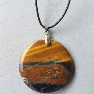 Pendentif rond en Oeil de tigre et Oeil de faucon (1)