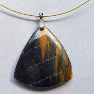 Pendentif triangulaire en Oeil de tigre et Oeil de faucon