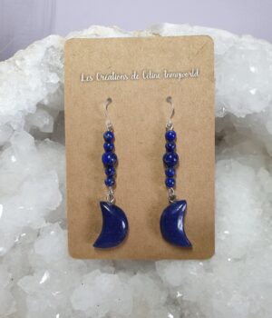 Boucles d'oreilles Lune en Lapis-lazuli