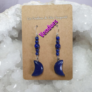 Boucles d'oreilles Lune en Lapis-lazuli