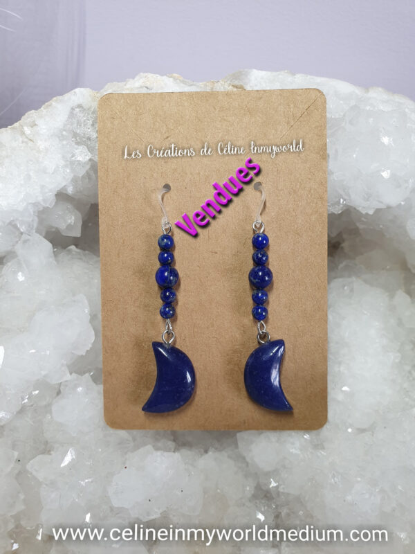 Boucles d'oreilles Lune en Lapis-lazuli