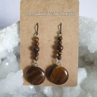 Boucles d'oreilles avec disques pour la protection et le stress en Oeil de tigre