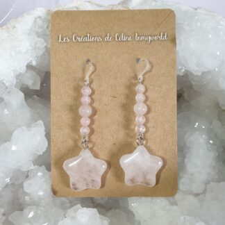 Boucles d'oreilles étoiles pour l'intuition, en Quartz rose