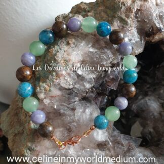 Bracelet pour le stress, le lâcher-prise et la confiance en soi, en Apatite bleue, Bronzite, Aventurine verte et Tanzanite