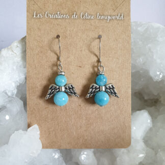 Boucles d'oreilles angelots pour la clairvoyance et la sérénité, en Aigue-marine
