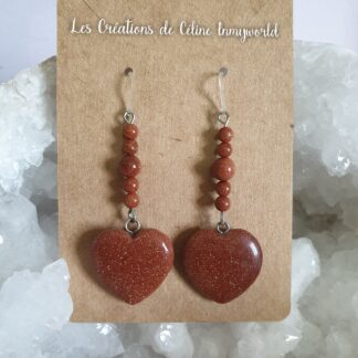 Boucles d'oreilles coeur en Pierre de soleil, pour la confiance en soi