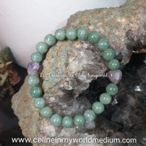 Bracelet pour la chance, la paix intérieure et la méditation, en Jade avec coeurs d'Améthyste claire