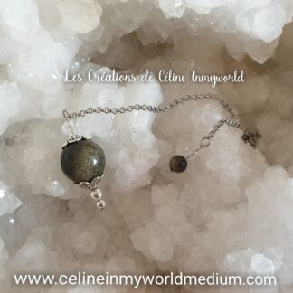 Pendule de radiesthésie confectionné sur-mesure. (Modèle unique) en Obsidienne dorée
