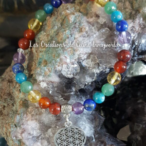Bracelet des 7 chakras avec fleur de vie pour l'ancrage, la protection et l'abondance