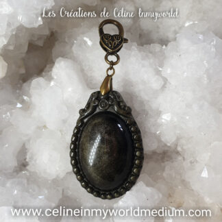 Pendentif de protection et de guérison, en Obsidienne dorée, sur mousqueton
