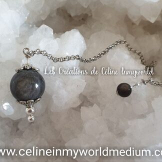 Pendule de radiesthésie confectionné sur-mesure. (Modèle unique) en Obsidienne argentée