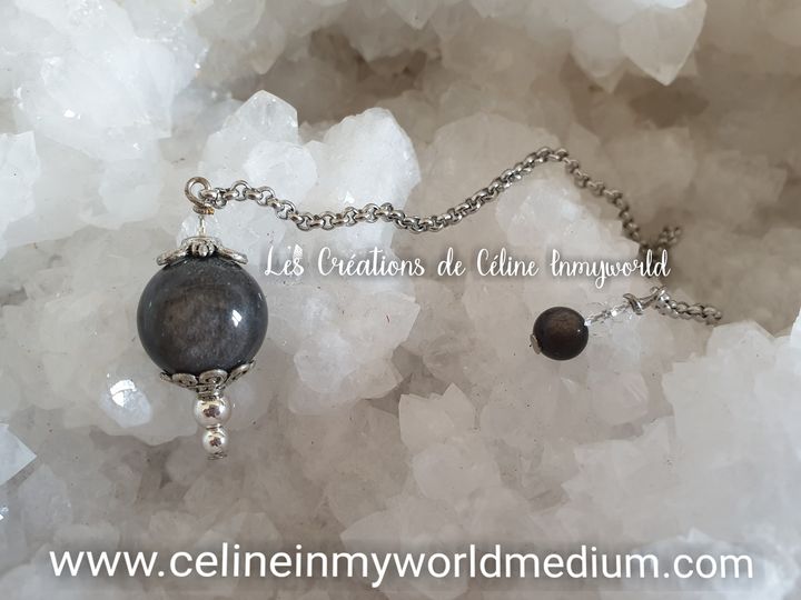 Pendule de radiesthésie confectionné sur-mesure. (Modèle unique) en Obsidienne argentée