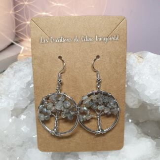 Boucles d'oreilles Arbre de vie en Labradorite
