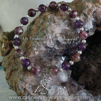 Bracelet pour le deuil et l'Éveil spirituel, en Eudialyte et Améthyste foncée, avec ange infini