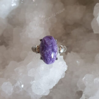 Bague réglable en Charoïte plaquée argent 925 modèle n°1