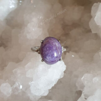 Bague réglable en Charoïte plaquée argent 925 modèle n°2