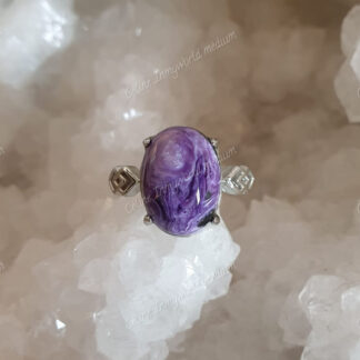 Bague réglable en Charoïte plaquée argent 925 modèle n°3