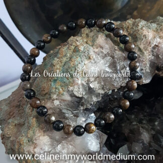 Bracelet pour le stress, la sérénité et le sommeil, en Bronzite et Tourmaline noire