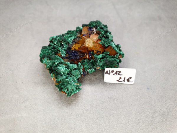 Druse d'Azurite-malachite et Baryte brune brutes modèle n°12