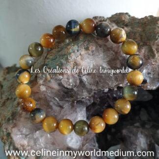 Bracelet pour aider à garder son calme dans les situations extrêmes, en Oeil-de-tigre avec Oeil-de-faucon