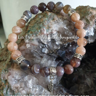 Bracelet pour dire "oui" à la vie, atténuer les peurs, les soucis et la dépression et créer une barrière contre les influences indésirables, en Héliolite et Agate à lamelles