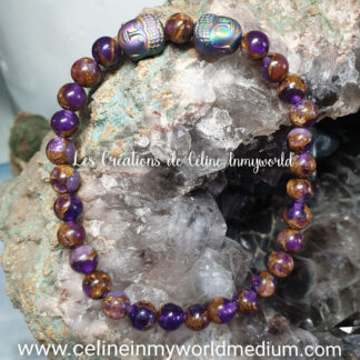 Bracelet pour éveil spirituel, l'intuition et la méditation, en Améthyste claire (stabilisée), avec Bouddha
