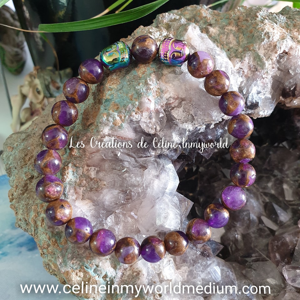 Bracelet pour l'Éveil spirituel et le deuil, en Améthyste (stabilisée) avec Bouddha