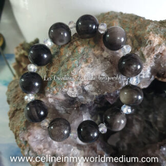 Bracelet pour se défendre des attaques spirituelles, en Obsidienne argentée