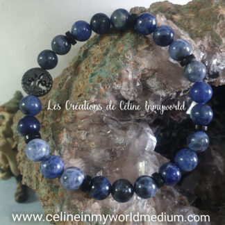 Bracelet pour aider à se libérer de l'hypertension et de la culpabilité, en Sodalite avec Arbre de vie en Hématite