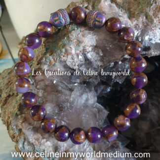 Bracelet pour l'éveil spirituel, la paix intérieure et la méditation, en Améthyste foncée (stabilisée), avec Bouddha