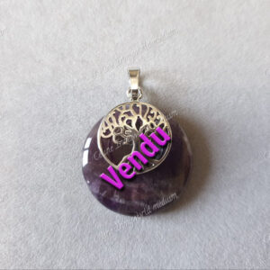 Pendentif rond donut en Améthyste claire avec Arbre de vie argenté (vendu)