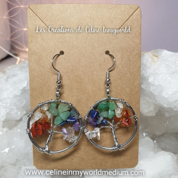 Boucles d'oreilles Arbre de vie des 7 Chakras