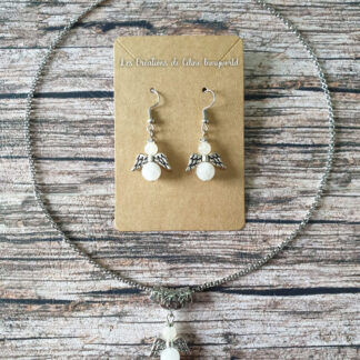 Parure Angelots, pendentif et boucles d'oreilles, en Pierre de Lune, pour favoriser l'éveil