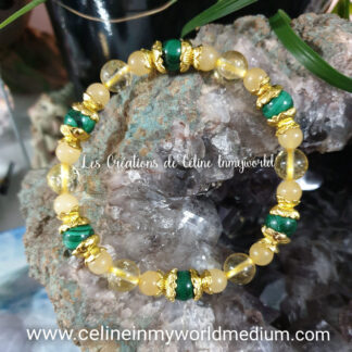Bracelet pour le bien-être et la confiance en soi, en Jade jaune, Citrine et Malachite