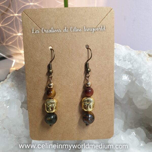 Boucles d'oreilles Bouddha en Œil-de-fer