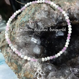 Bracelet de cheville pour favoriser l'intuition et l'autonomie, en Quartz rose et Howlite