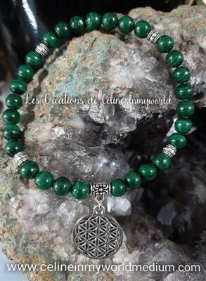 Bracelet pour les troubles menstruels, en Malachite avec Fleur de vie