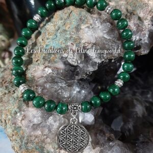 Bracelet pour les troubles menstruels, en Malachite avec Fleur de vie