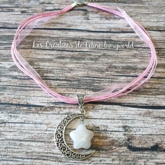 Pendentif nuit étoilée pour l'amour, en Quartz rose